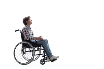 Young man sitting in a wheelchair
.isolated on white background