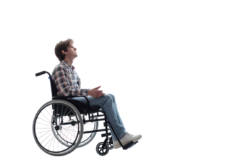 Young man sitting in a wheelchair
.isolated on white background