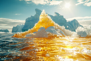 The sun is shining on the ice, creating a beautiful and serene scene - obrazy, fototapety, plakaty