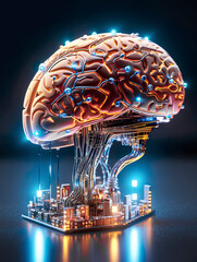 Artificial Intelligence Brain. human brain on technology background represent ai and cyber space concept. Digital Mind Artificial Intelligence idea. Brainstorming. BCI computer interface chip embedded