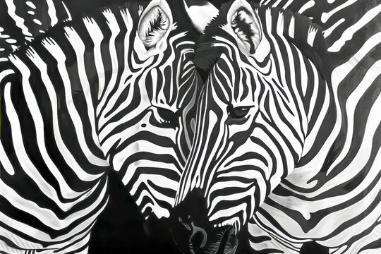 A zebra is shown in a black and white photo with its head turned to the side