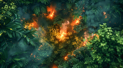 Fototapeta na wymiar A forest fire is burning through a jungle