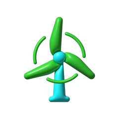 Wind generator, wind turbine eco energy 3d vector icon. Turbine, 3d, icon, wind, eco, electricity, renewable, energy, power, rotation, blades, clean. Wind generator, wind turbine vector 3D icon.