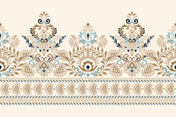 Damask Ikat floral pattern on white background vector illustration. - obrazy, fototapety, plakaty