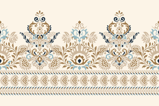 Damask Ikat floral pattern on white background vector illustration.