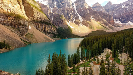 Magical view of Moraine Lake in Banff National Park, Canada, Ten Peaks Valley. Inspirational photo.