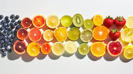 Realistic photo of fruits. Creative artistic diplay of fresh ingredients. AI Generative. 