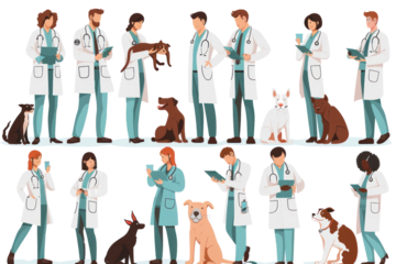 Set of veterinarians with animals
.isolated on white background