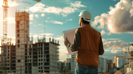 An engineer stands at a construction site.