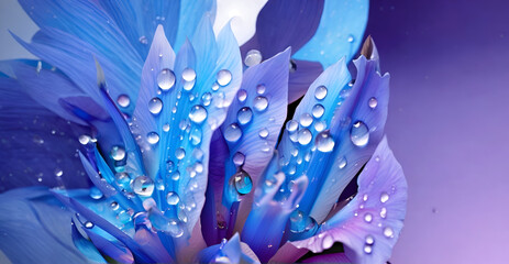 beautiful  blue-purple irises flower petals with water drops against violet  background. close up. ...