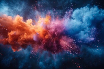 A mesmerizing cloud of dust creates a vibrant explosion of colors, giving a sense of powerful energy and art - obrazy, fototapety, plakaty