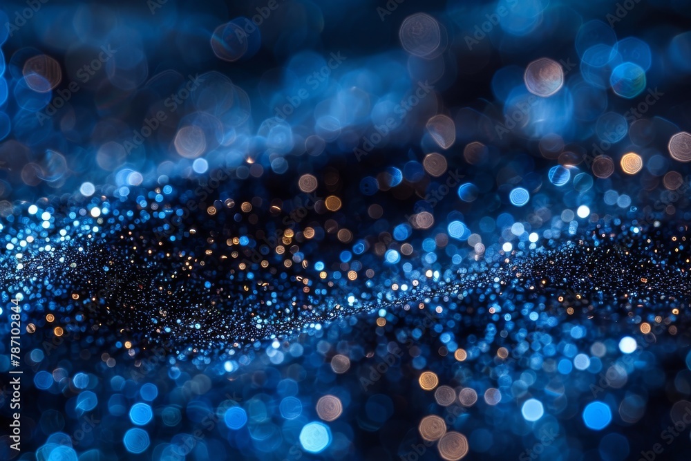 Poster sparkling and glittering blue bokeh lights creating an abstract and mesmerizing background