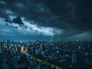 Fototapeta premium Photo dark sky above the city and heavy rain