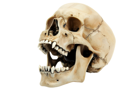 angle skull model in open the mouth pose
isolated on white background