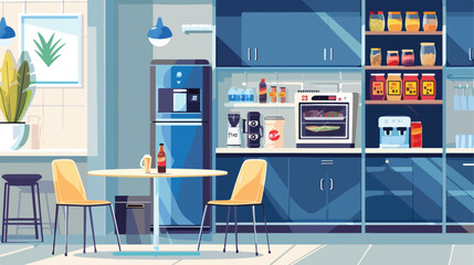 Office kitchen and break room interior vector background