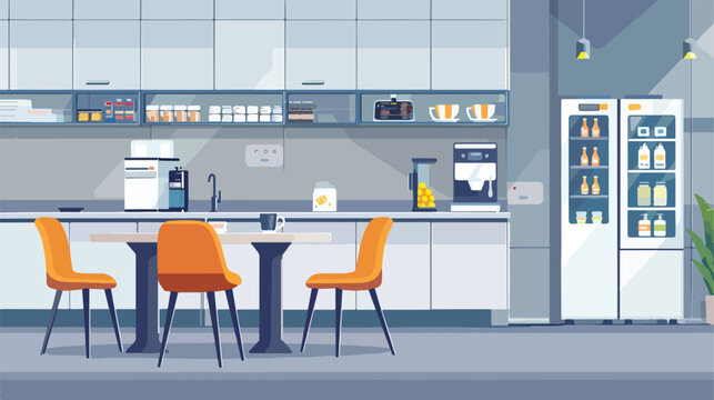 Office kitchen and break room interior vector background