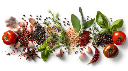 Realistic photo of food. Creative artistic diplay of fresh ingredients. AI Generative spice. 