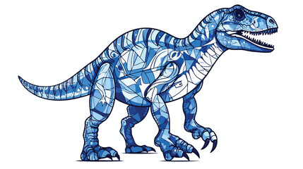 One blue animal dinosaur tyrannosaurus in doodle style