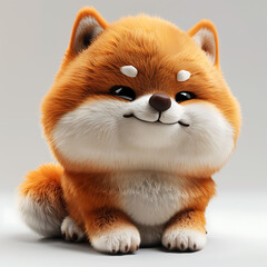 Obraz premium Shiba Inu funny cute dog 3d illustration on white, unusual avatar, cheerful pet 
