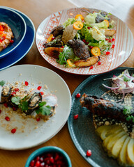 Eastern cuisine. Georgian fresh salad. Georgian national cuisine, food on the table in the...