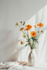 Vase Filled With Orange Flowers on Table