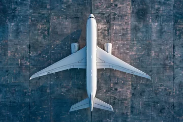 Poster Airplane at the empty airport. Aerial view. © graja
