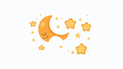 Orange Cloud with moon and stars icon isolated on white