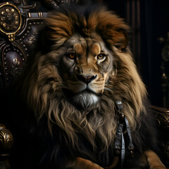 Fototapeta premium Portrait of a lion in a chair. Luxury interior.