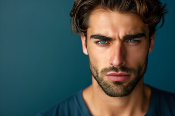Obraz premium Pensive young man with a subtle frown