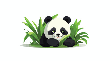 Panda Cuddling Bamboo Shoot Vector Logo Design Cute B