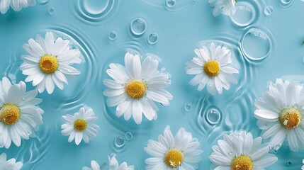 Flowers in transparent blue water