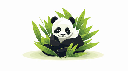 Panda Cuddling Bamboo Shoot Vector Logo Design Cute B