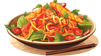 Papaya spicy salad named Som Tum Thai food flat Vector