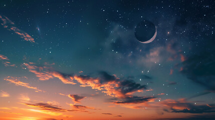 Sky night stars and moon islamic nightsunset