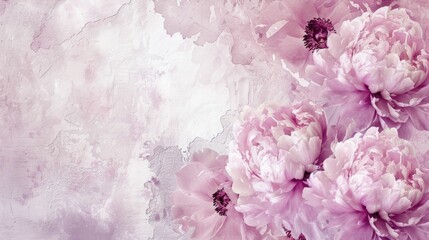 Beautiful Pink Peony Flowers on White Background with Copy Space for Text or Image