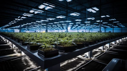 Fotobehang High-Tech Indoor Cannabis Farming with Overhead LED Lights © heroimage.io