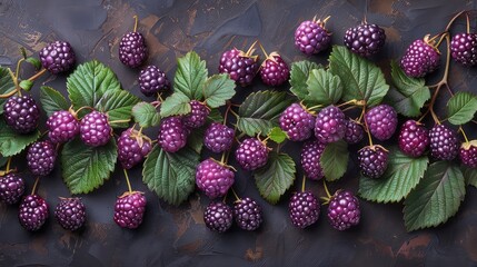 Set of Branches of Delicious Ripe Black Berries - obrazy, fototapety, plakaty