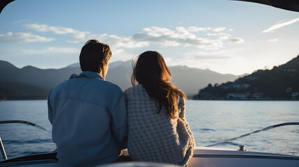 Their love is bigger than the ocean. Rearview shot of an affectionate young couple enjoying a boat ride on the lake. - Powered by Adobe