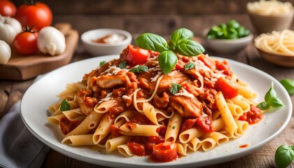 Pasta with chicken and tomato sauce
