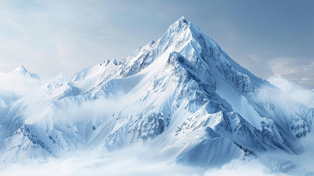 Snowy mountain peak in winter. Landscape 