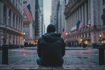 Obraz premium Person sitting quietly on city street