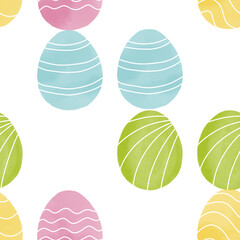 Seamless pattern with easter eggs, hand drawn illustration in watercolor style