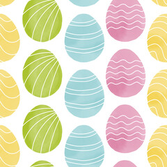 Seamless pattern with easter eggs, hand drawn illustration in watercolor style