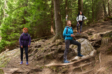 Group of hikers on a trail in the mountains