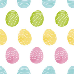 Seamless pattern with easter eggs, hand drawn illustration in watercolor style