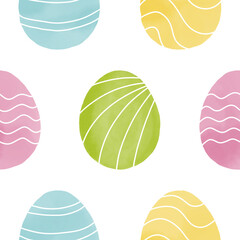 Seamless pattern with easter eggs, hand drawn illustration in watercolor style