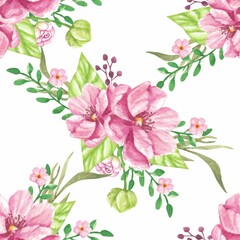 Seamless Pattern Pink Flowers Ornaments Background