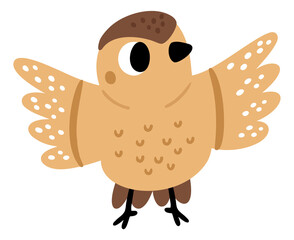 Cute sparrow character. Urban avian. Color bird