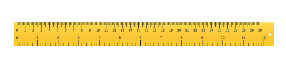 Yellow plastic ruler mockup. Realistic geometry tool © VectorBum