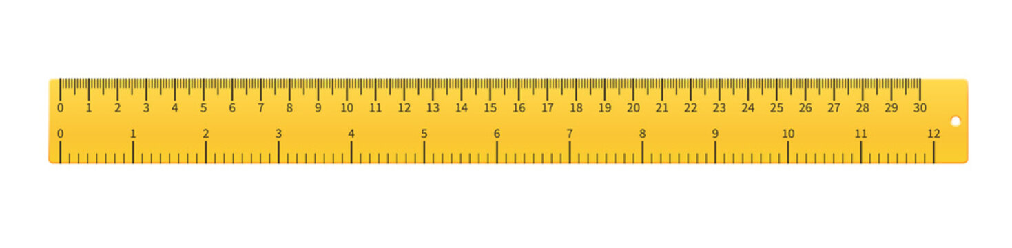 Yellow plastic ruler mockup. Realistic geometry tool